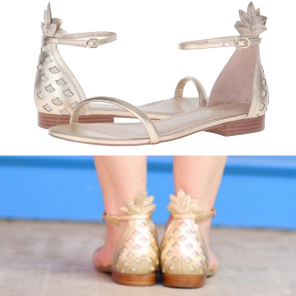 Lilly Pulitzer Laura Metallic Gold Pineapple Ankle Strap Sandals - 9.5